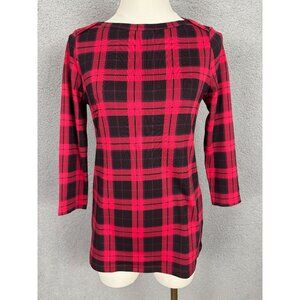 Style & Co Women's XS Red & Black Plaid 3/4 Sleeve Top 100% Pima Cotton NWOT's.